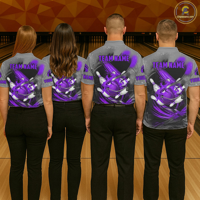 Purple Sugar Skull Tattoo Custom Women Bowling Polo, Quarter Zip Shirts,Team Bowling Jerseys NQS11530