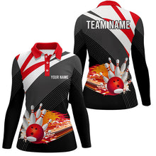 Load image into Gallery viewer, Black and red Women's Polo Bowling Shirt Custom flame bowling ball fire Team Ladies Bowlers Jerseys NQS7524
