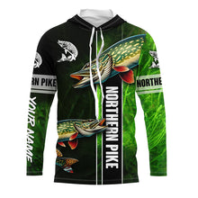 Load image into Gallery viewer, Northern Pike fishing green camo Custom Long Sleeve Fishing Shirts, fishing gifts for men, women, kid NQS5810