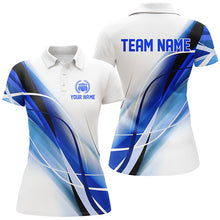 Load image into Gallery viewer, Personalized White and Blue Geometric bowling shirts for Women custom teams name bowler jerseys NQS8336
