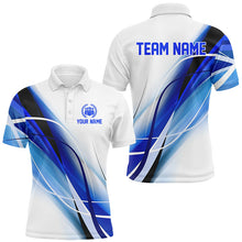 Load image into Gallery viewer, Personalized White and Blue Geometric bowling shirts for Men custom teams name bowler jerseys NQS8336