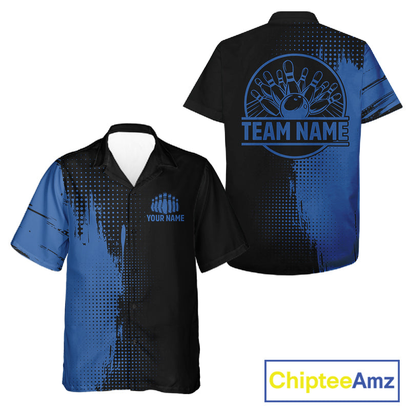 Black and Blue Hawaiian Bowling Jerseys Custom Team Bowling Button-up shirt NQS11320