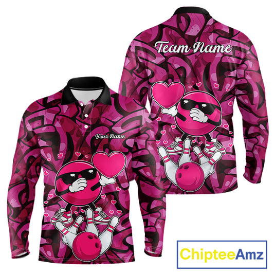 Funny Bowling heart pink graffiti pattern Valentine Mens Bowling Shirts Custom Couple Bowling Outfits NQS11322
