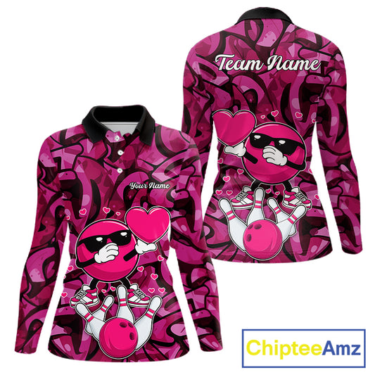 Funny Bowling heart pink graffiti pattern Valentine Women Bowling Shirt Custom Couple Bowling Outfits NQS11322
