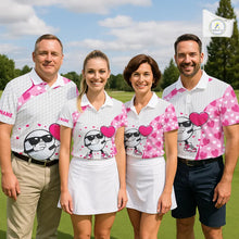 Load image into Gallery viewer, Personalized funny golf ball pink heart pattern white Mens golf polo shirts, Valentine golf gifts NQS11324