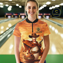 Load image into Gallery viewer, Custom Funny Desert Bowling Cowboy gun bowling team shirts For Women, Bowling Polo, 1/4 zip jerseys NQS11536
