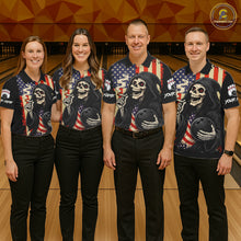 Load image into Gallery viewer, Custom American Flag Skull Bowling shirts For Men, patriotic team Bowling jerseys gift for bowlers NQS11538