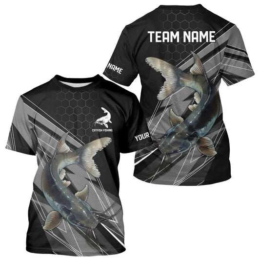 Personalized Black camo Catfish Fishing Jerseys, Catfish Long Sleeve Fishing Tournament Shirts NQS9750