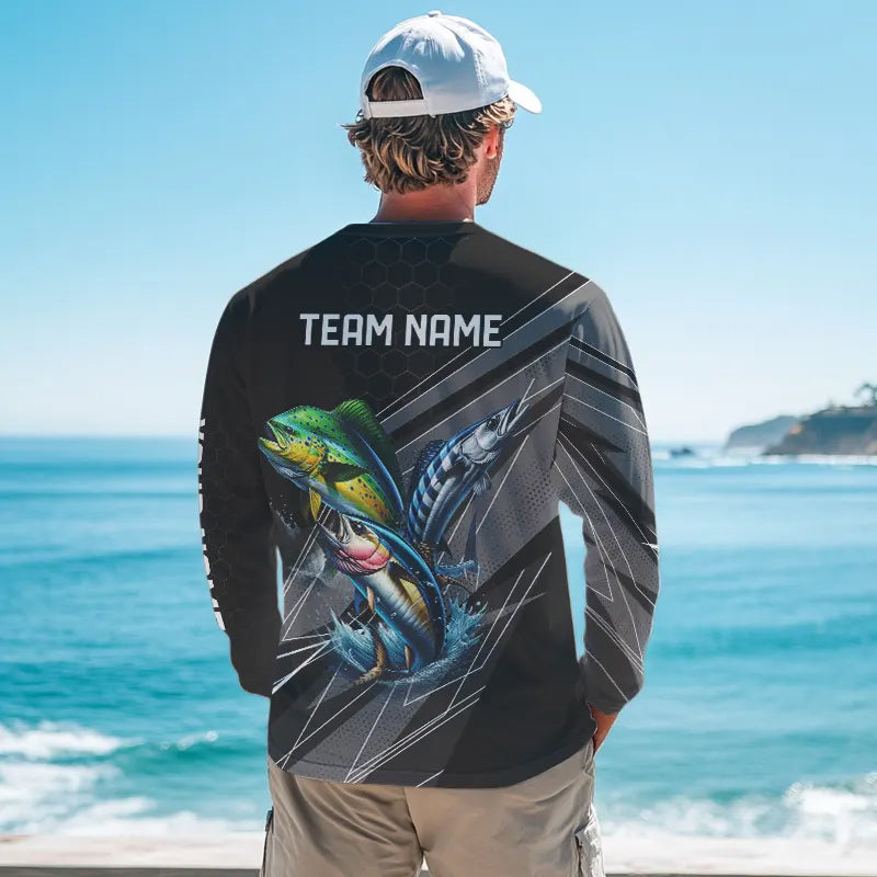 Personalized Black camo Mahi-mahi, Wahoo, Tuna Offshore slam Fishing Jerseys Long Sleeve Fishing Shirt NQS9752