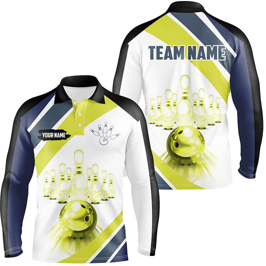 Lime green Light Bowling Polo Shirt for Men Custom Bowling ball and pins Team League Jerseys NQS7534