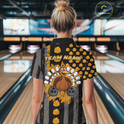 Funny Bowling Shirts For Women Pumpkin American Flag Turkey Thanksgiving Custom turkey bowl shirts NQS10943