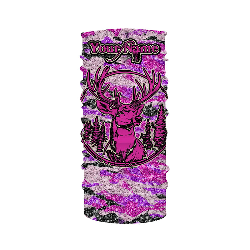 Pink glitter camo hunting Customize Name 3D All Over Printed Shirts, Deer hunting shirts for women NQS1051