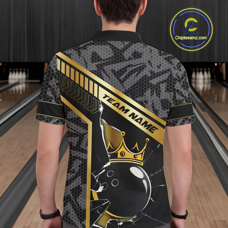 Black Camo and Gold Broken Crown Bowling Ball Bowling Shirts For Men Custom Bowling Team Jerseys NQS11139