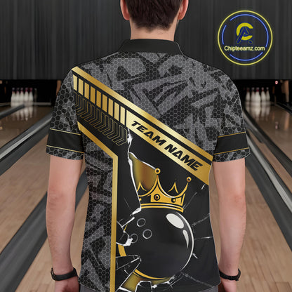 Black Camo and Gold Broken Crown Bowling Ball Bowling Shirts For Men Custom Bowling Team Jerseys NQS11139
