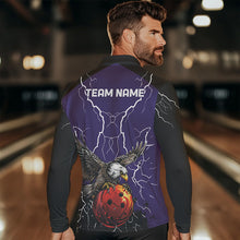 Load image into Gallery viewer, Men's bowling Polo, Quarter Zip shirt Custom Eagle bowling lightning storm team league jersey | Purple NQS9782