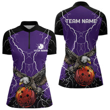 Load image into Gallery viewer, Women bowling Polo, Quarter Zip shirt Custom Eagle bowling lightning storm team league jersey | Purple NQS9782