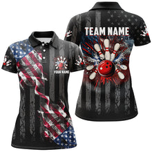 Load image into Gallery viewer, Black American flag smoke Women Bowling Polo, Quarter Zip shirt Custom Patriotic Team Bowling Jersey NQS7689