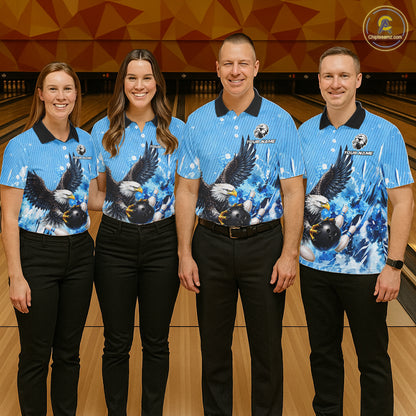 Blue Eagle Bowling Polo, Quarter Zip Shirt For Men Custom Team Bowling jerseys, Gift For Bowlers NQS11339