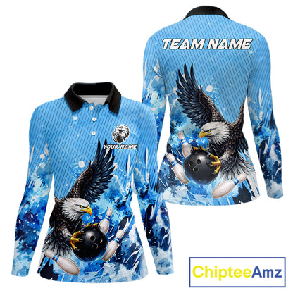 Blue Eagle Bowling Polo, Quarter Zip Shirt For Women Custom Team Bowling jerseys, Gift For Bowlers NQS11339