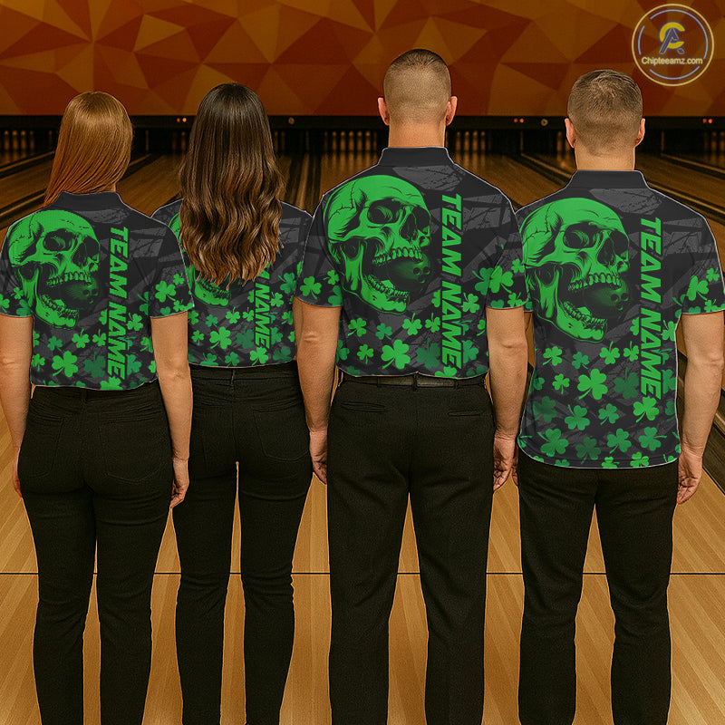Black Skull camo Green Shamrock pattern St Patrick's bowling shirt for men custom bowling team jersey NQS11550