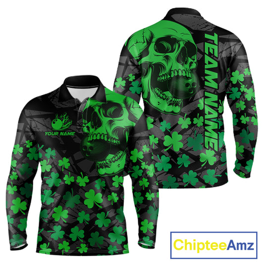 Black Skull camo Green Shamrock pattern St Patrick's bowling shirt for men custom bowling team jersey NQS11550