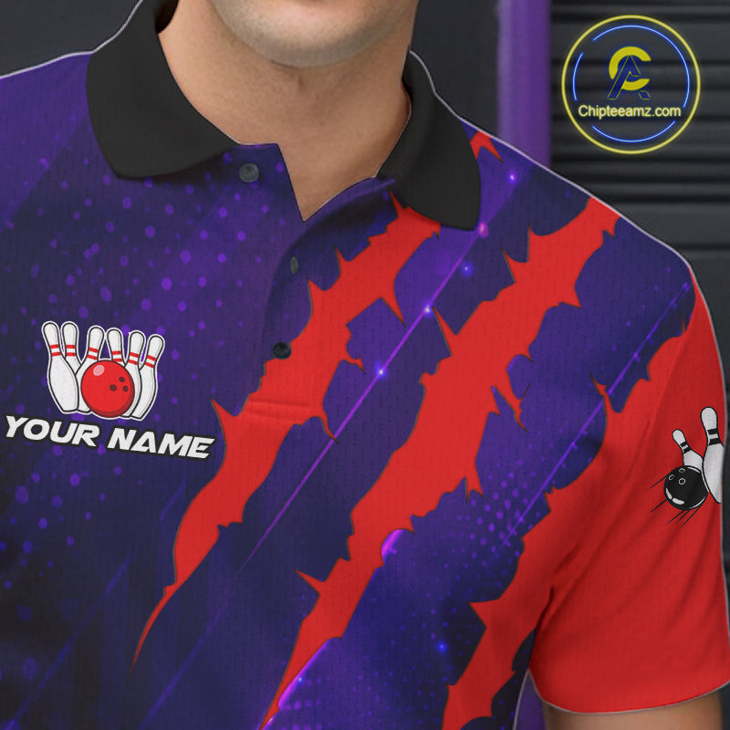 Personalized bowling shirts for men custom purple and red team bowling jerseys, gift for bowlers NQS11554