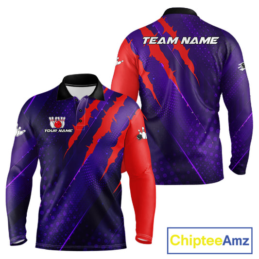 Personalized bowling shirts for men custom purple and red team bowling jerseys, gift for bowlers NQS11554