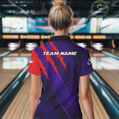 Personalized bowling shirts for Women custom purple and red team bowling jerseys, gift for bowlers NQS11554