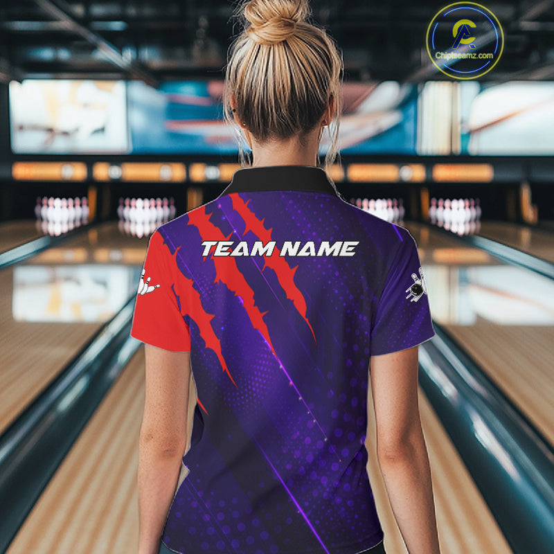 Personalized bowling shirts for Women custom purple and red team bowling jerseys, gift for bowlers NQS11554