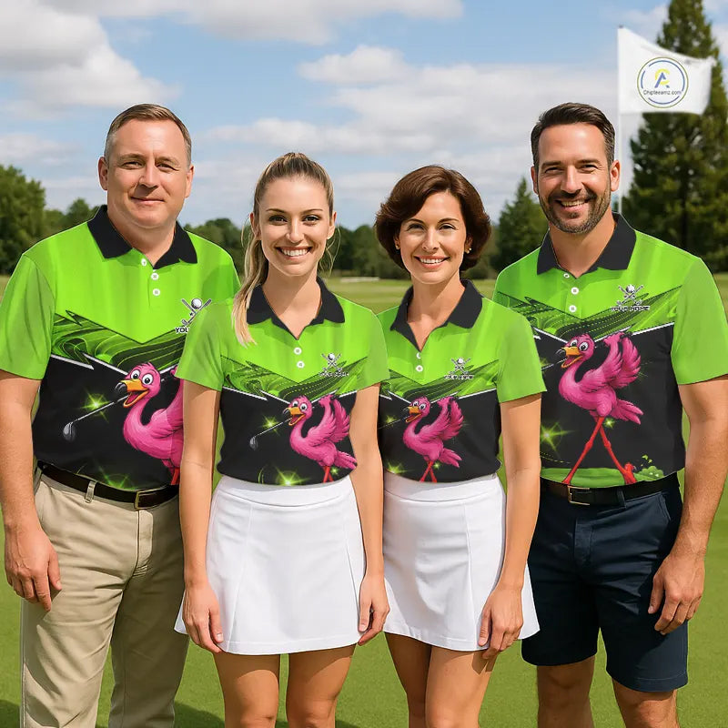 Funny Flamingo Green Women Golf Polo Shirts Custom Flamingo Team ladies golf tops, funny golf gifts NQS11675