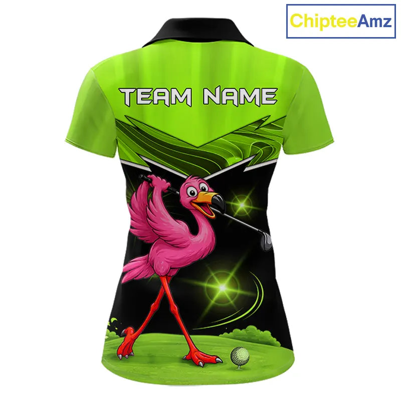 Funny Flamingo Green Women Golf Polo Shirts Custom Flamingo Team ladies golf tops, funny golf gifts NQS11675