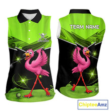 Load image into Gallery viewer, Funny Flamingo Green Sleeveless Golf Shirt Custom Flamingo Team ladies golf tops, funny golf gifts NQS11675