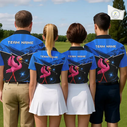 Funny Flamingo Blue Golf Polo Shirts For Men Custom Flamingo Team mens golf tops, funny golf gifts NQS11676