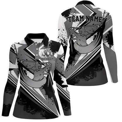 Womens golf polo shirt custom black and white female golf attire for women, ladies golf tops NQS7365