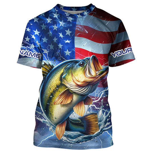 Largemouth Bass fishing American flag Long Sleeve Fishing Shirt custom Lightning Bass fishing jersey NQS7702