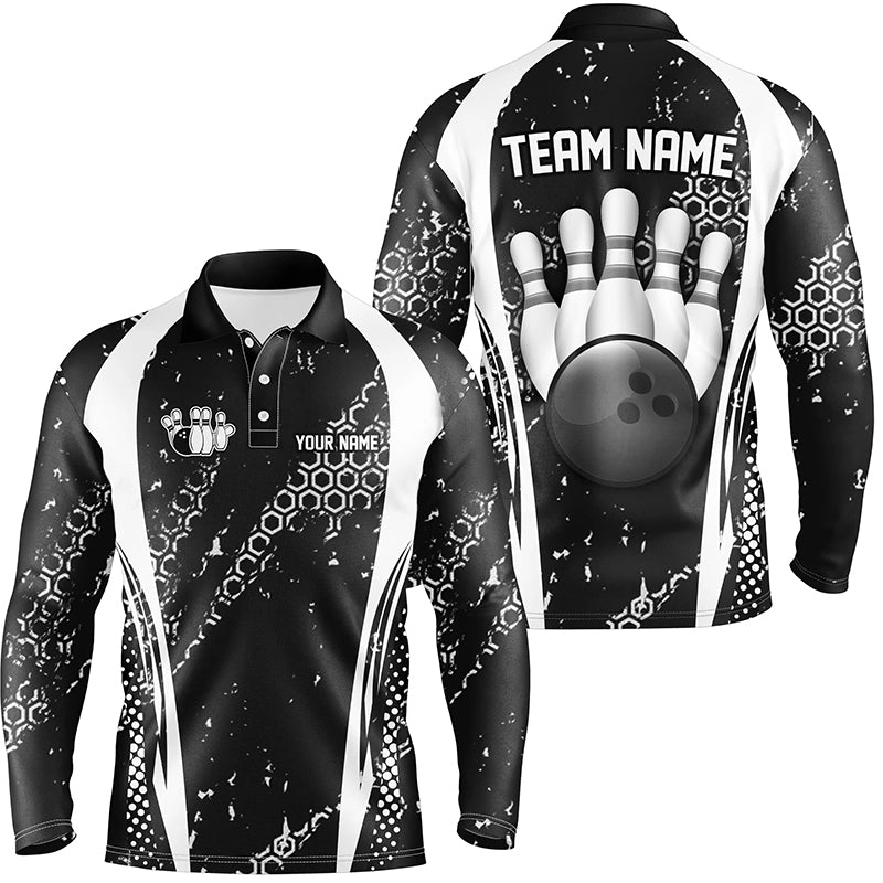 Black and White Grunge Retro Bowling Shirts For Men Custom Team Bowling League Jerseys NQS8371