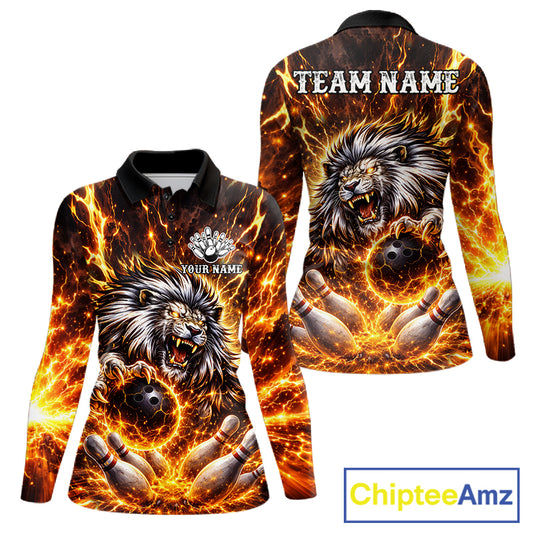 Gold Lightning Thunder Angry Lion Bowling Shirts for Women Custom Lion Bowling Team jersey NQS11681