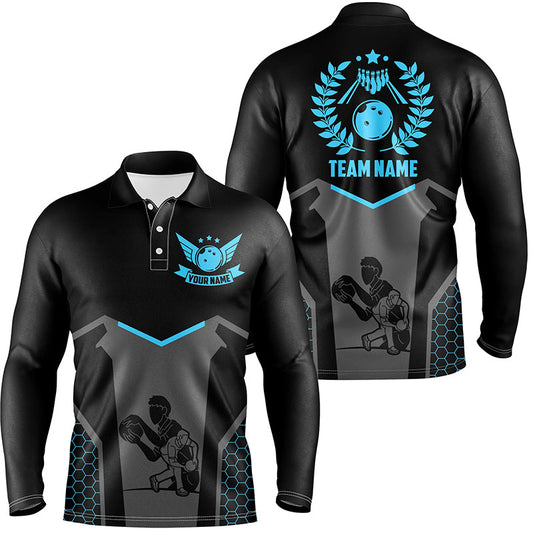 Black Bowling Jersey For Men Custom Retro Bowling Shirts For Team Bowlers | Blue NQS7551
