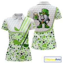 Load image into Gallery viewer, Personalized Funny Golf beer Green clover pattern golf clubs St Patrick&#39;s Day polo shirt for women NQS11144