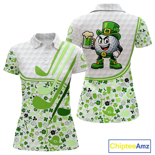 Personalized Funny Golf beer Green clover pattern golf clubs St Patrick's Day polo shirt for women NQS11144