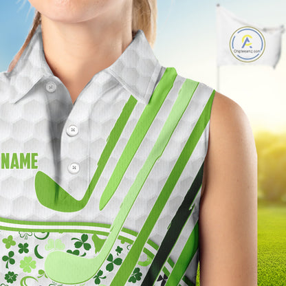 Personalized Funny Golf beer Green clover pattern golf clubs St Patrick's Day Sleeveless polo shirt NQS11144
