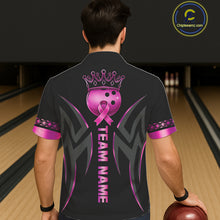 Load image into Gallery viewer, Black and Pink ribbon Breast Cancer Bowling ball Button-up Shirt Custom Hawaiian Bowling Team jerseys NQS11691
