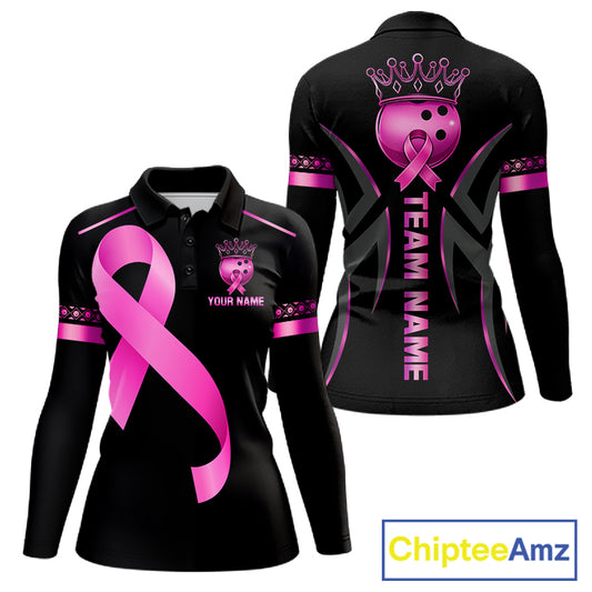 Black and Pink ribbon Breast Cancer Bowling ball Shirts for Women Custom Bowling Team jerseys NQS11691