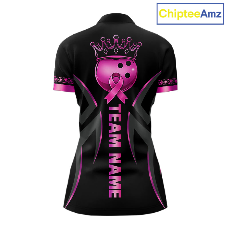 Black and Pink ribbon Breast Cancer Bowling ball Shirts for Women Custom Bowling Team jerseys NQS11691