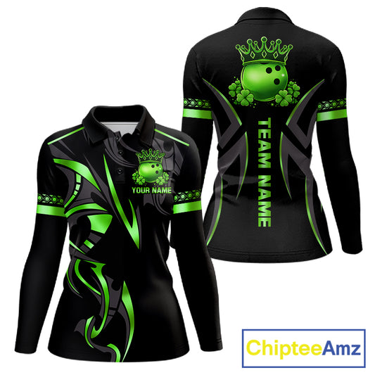 Black and Green clovers St Patrick's Day Bowling Shirts for Women Custom Bowling Team jerseys NQS11692