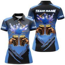 Load image into Gallery viewer, Bowling Beer Black and Blue Bowling Polo, 1/4 Quarter zip shirts Custom Women Team Bowling jerseys NQS8159