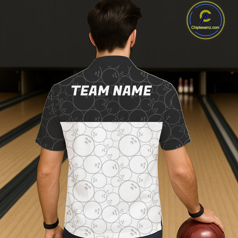 Black and White Bowling Camo Button-up Shirt Custom Hawaiian Bowling Team League Bowlers Outfit NQS11701