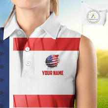 Load image into Gallery viewer, Red, White and Blue American Flag Sleeveless Polo Shirts Custom Patriotic Team Ladies Golf Outfit NQS11158