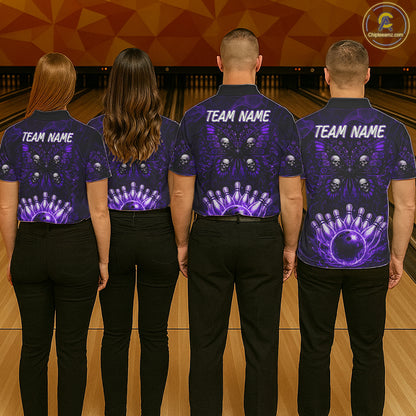 Personalized Black & Purple bowling jersey Butterfly skull Bowling Team Shirts, bowling gifts for men NQS11367