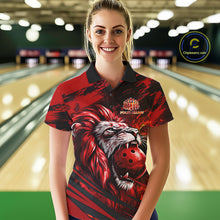 Load image into Gallery viewer, Black and Red Lion Bowling Polo, 1/4 Zip Jersey for Women, Lion Bowling Team League shirts NQS11572